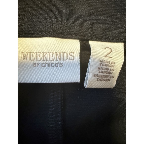 CHICOS Weekends - Women's Black White Zip Sweatshirt Jacket - Size 2 - Picture 4 of 5